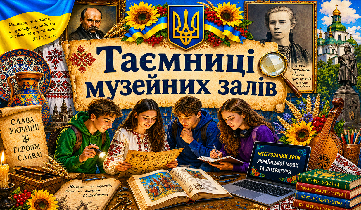 «Таємниці музейних залів»інтегрований урок української мови та літератури з елементами квесту, творчої майстерні та рольової гри. — Українська мова, Українська література 6 клас, 7 клас, 8 клас, 9 клас, 10 клас