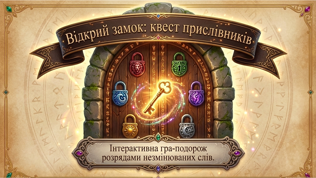 «Відкрий замок. Розряди прислівників» — Українська мова 7 клас