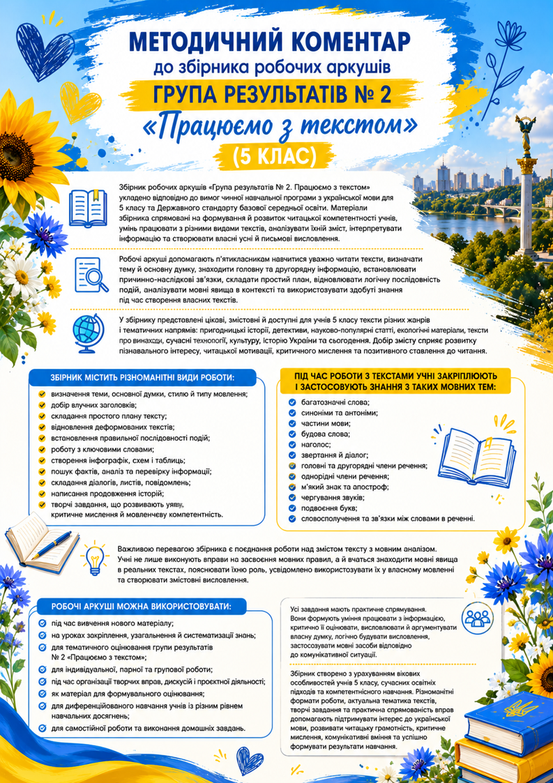 Збірник робочих аркушів з української мови для 5 класу НУШ (ГР 2 «Працюємо з текстом») — Українська мова 5 клас — фото 5